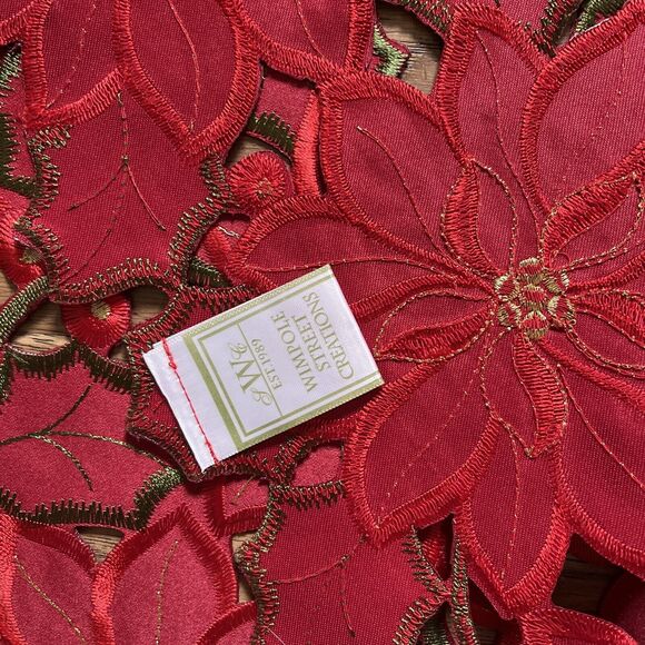 NWT Christmas Table Runner Embroidered Red Poinsettia Holly Wimpole Creations - Picture 4 of 5